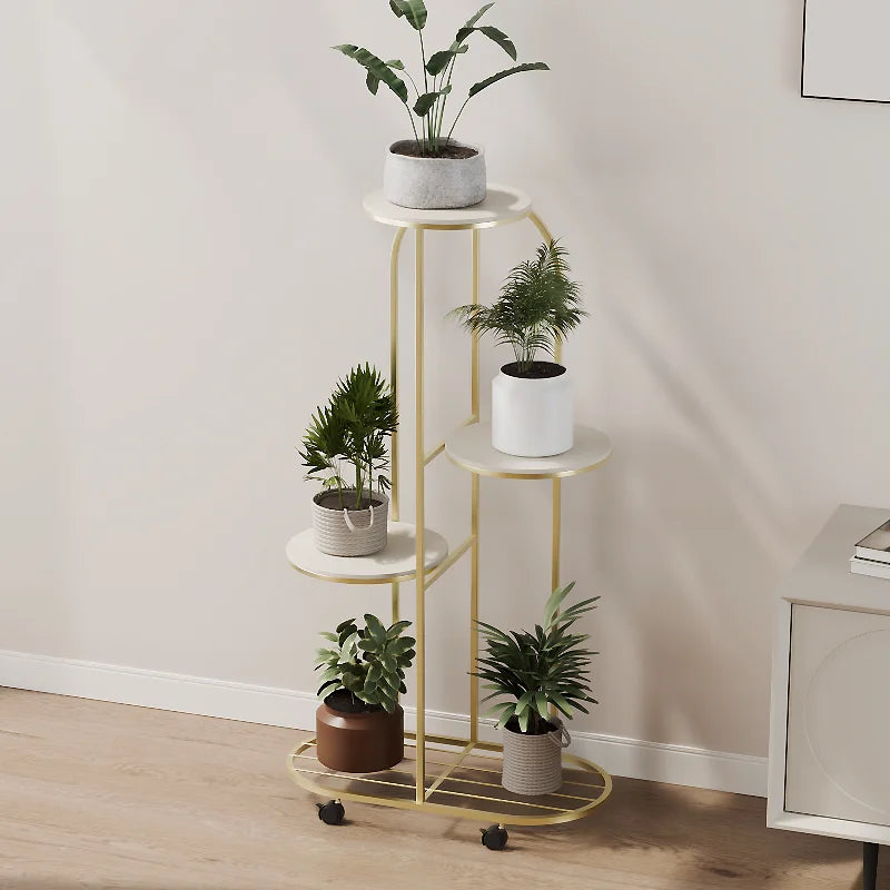 étagère roulettes moderne or blanc noir plantes intérieur