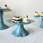 support gâteaux moderne bleu vert gris rose beige plateau ondulé base conique anniversaire mariage