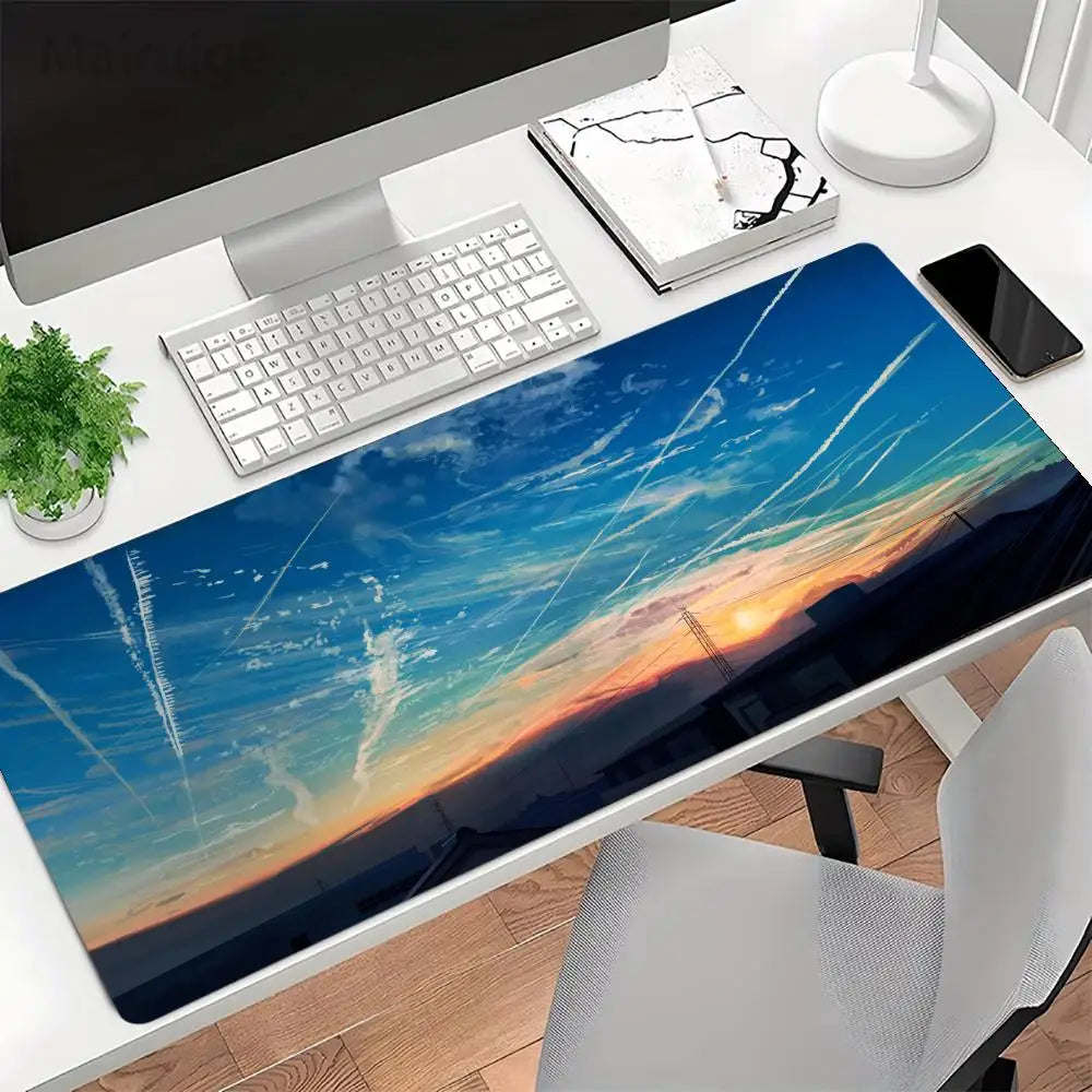 tapis souris bleu ciel nuages coucher soleil moderne antiderapant gaming rapide