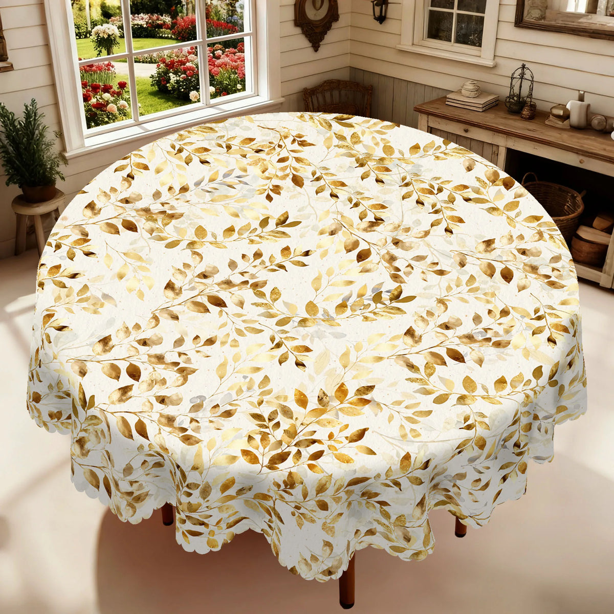 nappe rectangulaire feuilles dorées classique printemps table manger imperméable polyesterextérieurhôtelmarriagebanquet