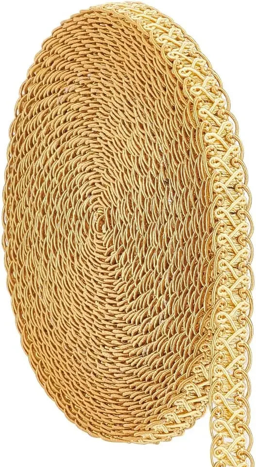 ruban tressé polyester doré tissage géométrique texturé 15mm large 12m longueur