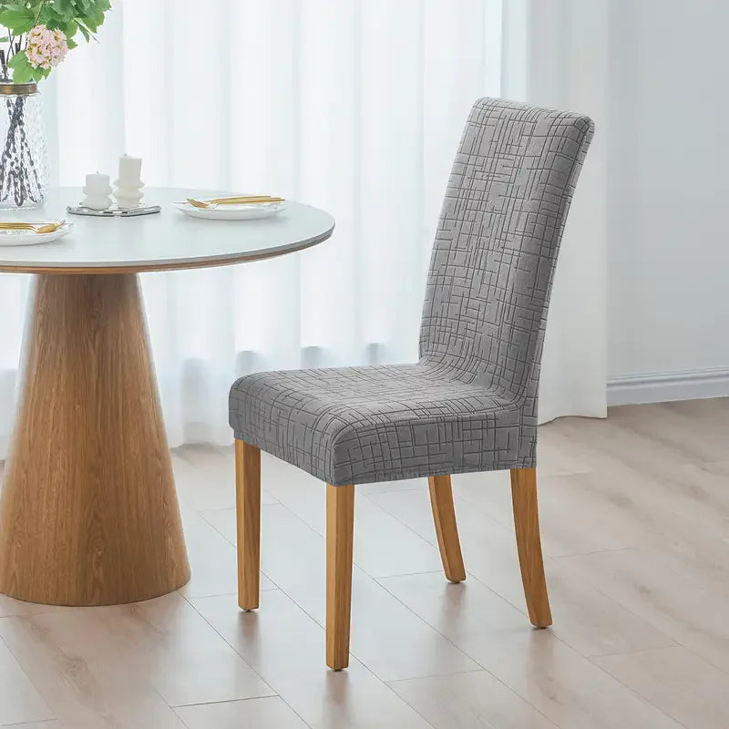 housse chaise salle manger gris carreaux moderne élastique polyester siège cuisine banquet