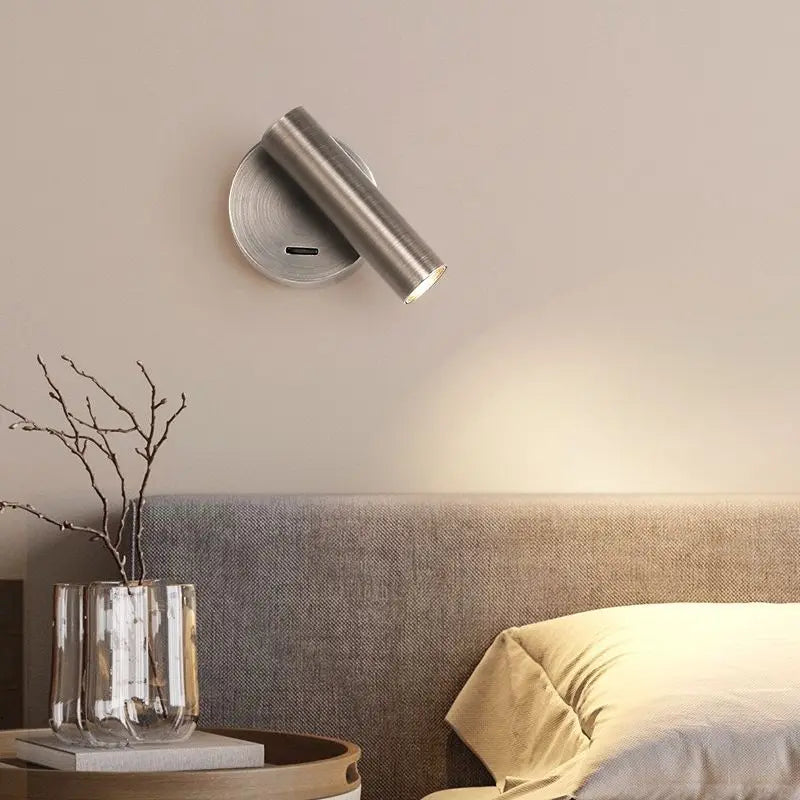 Lampe lecture rotative moderne argent blanc bronze noir texture métallique fixée mur éclairage intérieur