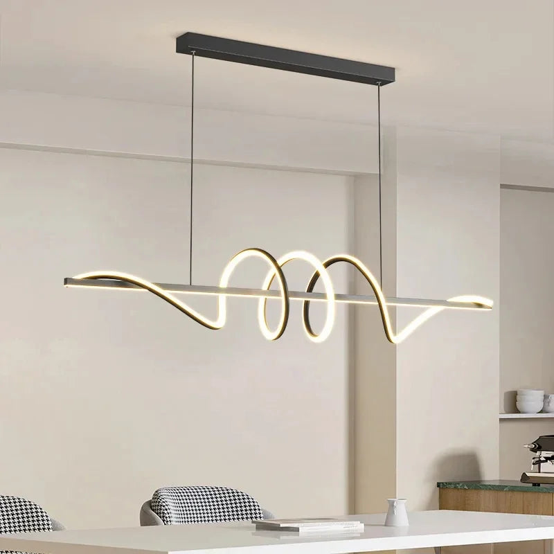 lampe suspendue moderne spirale blanc noir contemporaine télécommande trois modes lumière