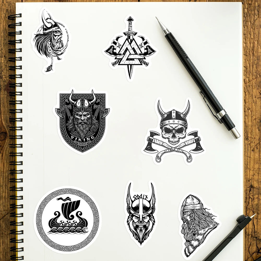 stickers viking graphiques adhésifs waterproof noir blanc gris décoration journal scrapbook portable étanche adultes