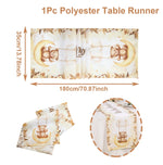 nappe table dessin animé nounours ballons lunes étoiles nuages anniversaire enfant beige marron blanc