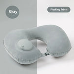 oreiller voyage gonflable forme cou bleu polyester ergonomique valve gonflageextérieur support confortable