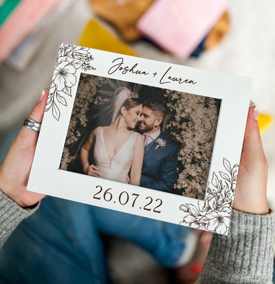 Cadre photo personnalisé mariage bois blanc