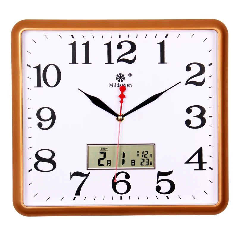 horloge murale carrée quartz aiguille classique cadre marron cadran blanc salon cuisine decoration murale