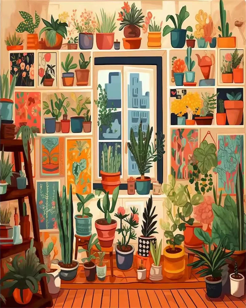 tableau peinture acrylique pinceaux palette paysages végétaux modernes détaillés décoration murale enfants famille