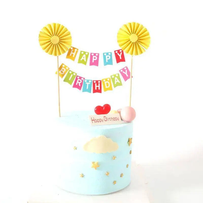 décoration gâteau happy birthday banderoles étoiles dorées piques bois multicolore festif anniversaire enfants rouges