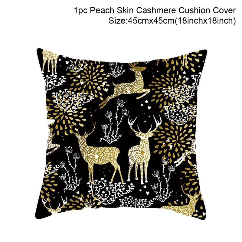 housse coussin noël motifs cerfs flocons étoiles or noir festive decoration fixations