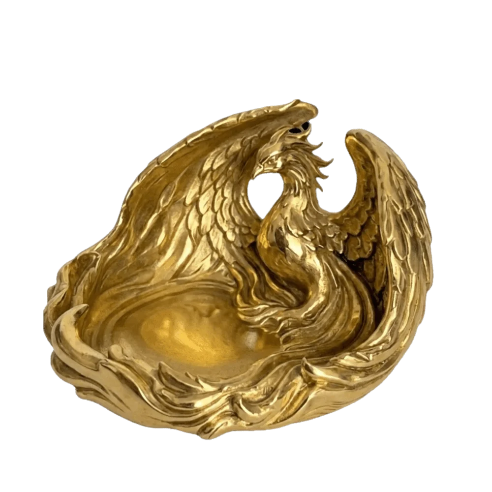 support bijoux forme phoenix rouge or noir relief plumes artisanal decoratif bracelets boucles doreilles