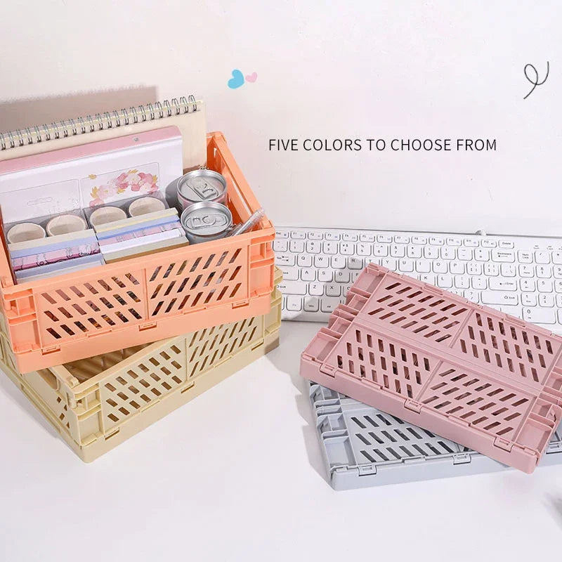 caisse rangement pliable plastique orange vert beige gris rose grille perforations moderne pratique
