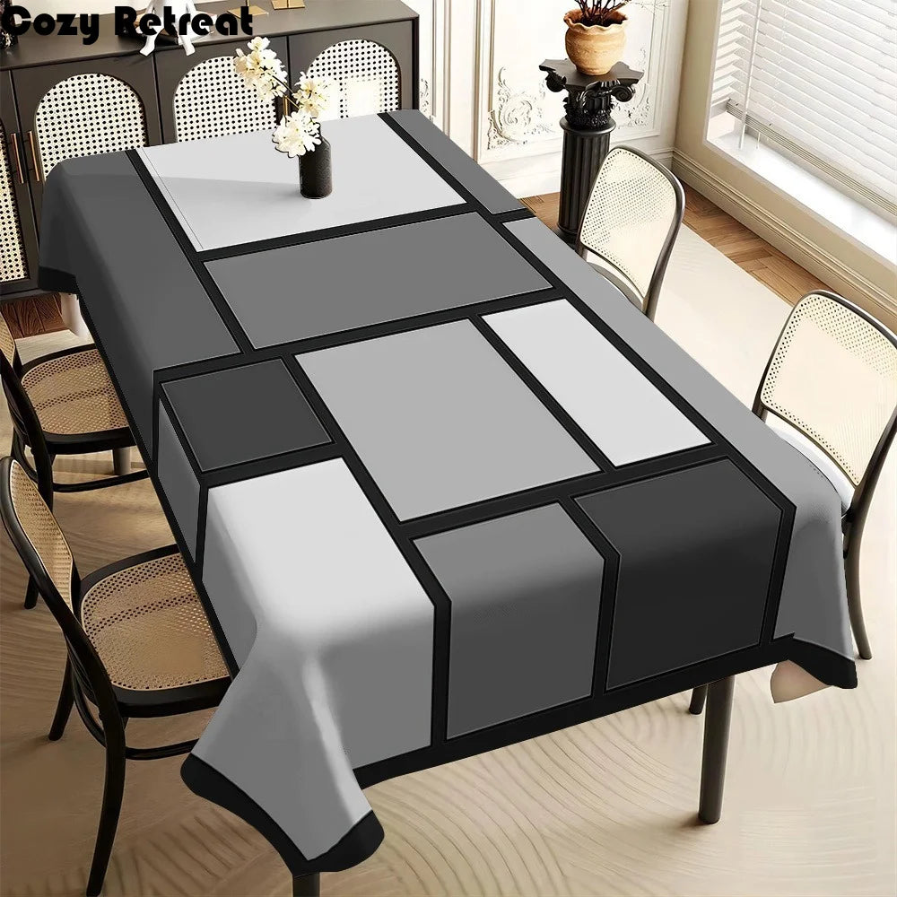 nappe géométrique blanche gris moderne imperméable lavable machine réutilisable assises couverts fruits maison