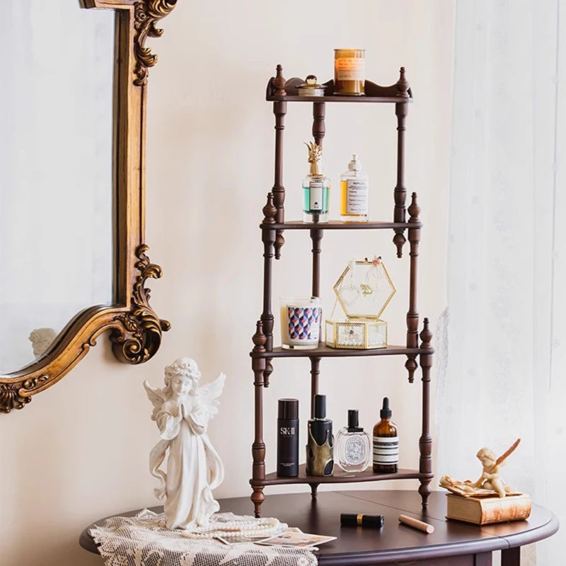 étagère bois marron foncé deux niveaux classique colonne romaine sans fixation salon chambre