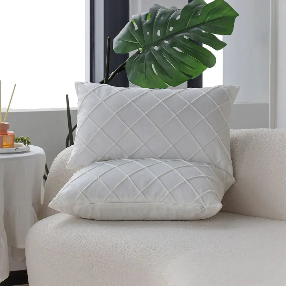housse coussin velours carreaux blanc moderne 30x50cm sofa lit décoration