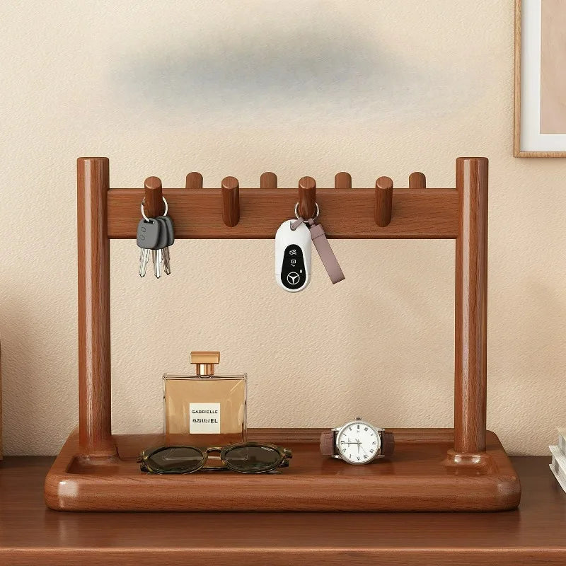 porte clés moderne plateau bois marron clair affichage montres lunettes parfum