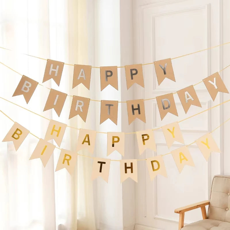guirlande fanions happy birthday doré lettres kraft papier festif décoration anniversaire enfants
