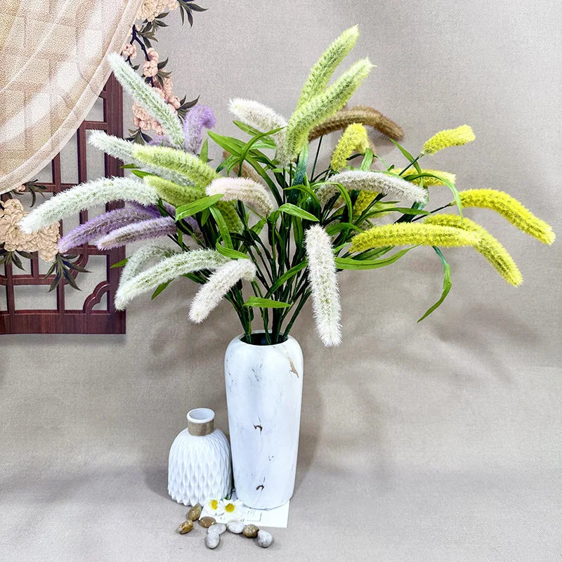 bouquet artificiel plante verte blanc jaune violet moderne décoration intérieure herbe synthétique feuilles fleurs