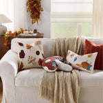 housse coussin décorative motif feuilles automne champignons moderne salon maison intérieur