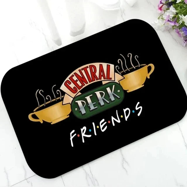 tapis moderne antibactérien antidérapant central perk friends noir blanc vert jaune