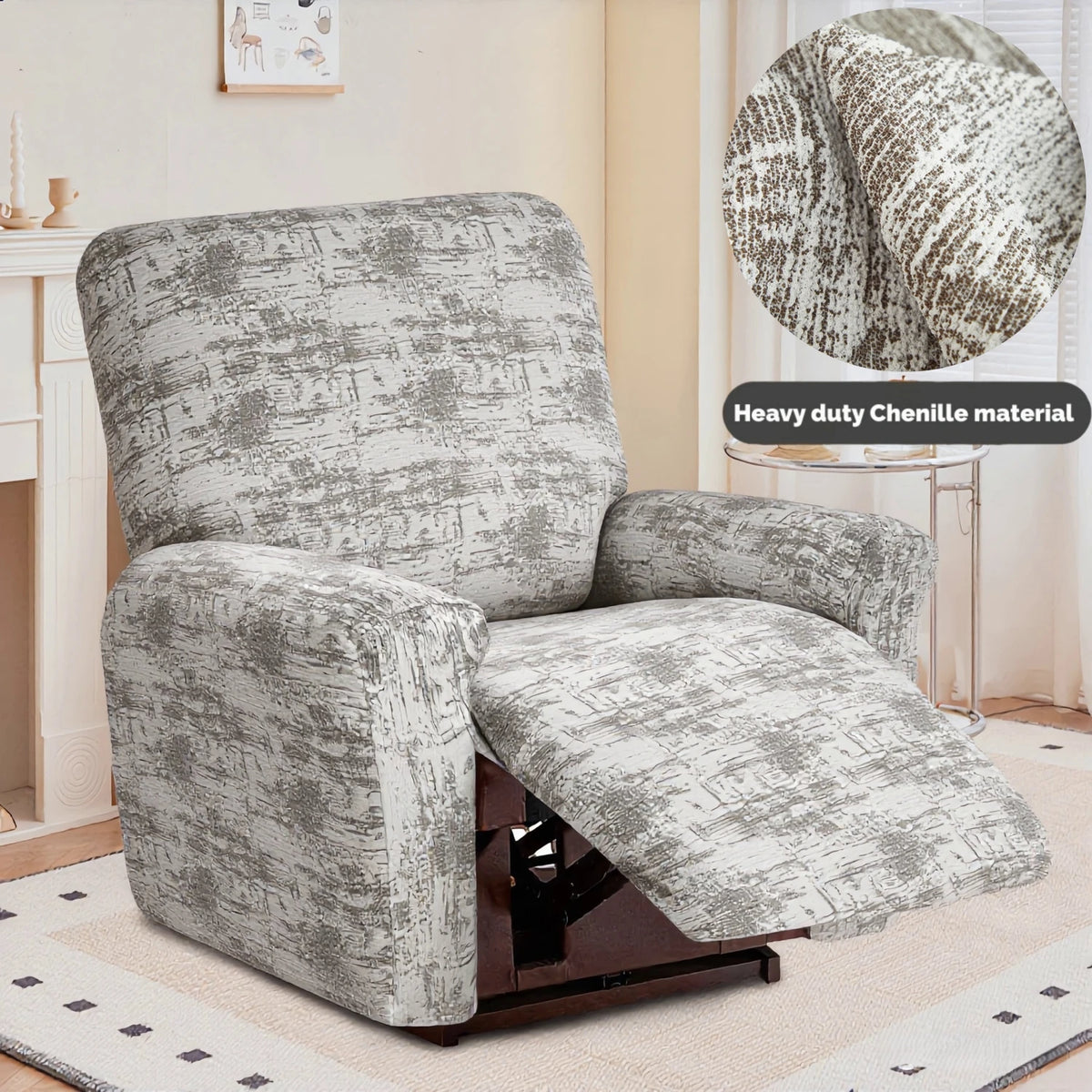 housse fauteuil inclinable beige clair tissu petits points noirs protection siège salon moderne extensible