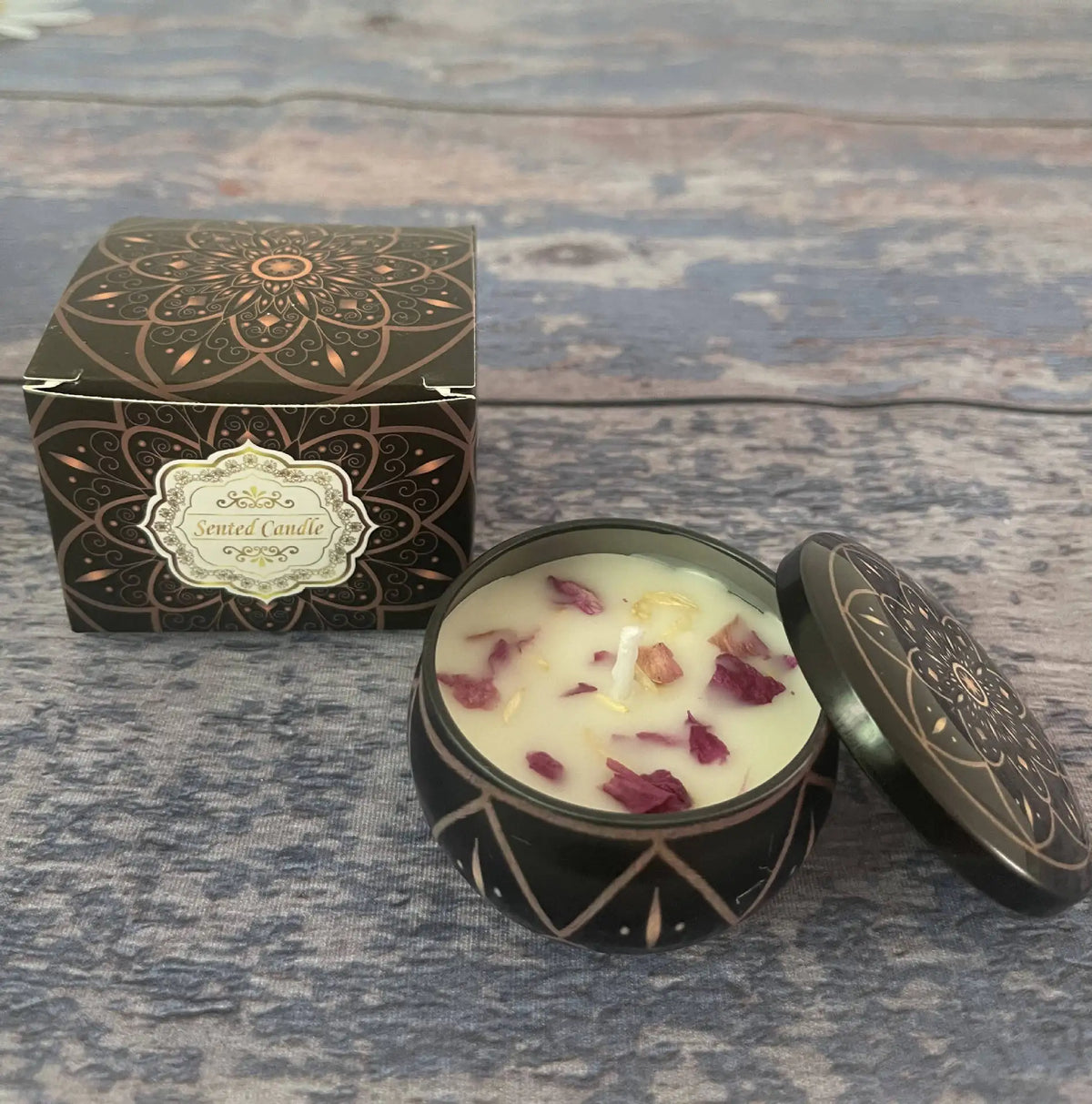bougies parfumées cire soja parfum mandala boho chic bleu rose noir blanc aromathérapie