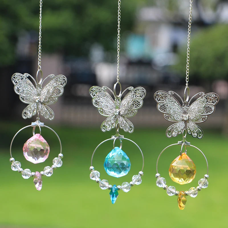 décoration fenêtre pendentif papillon métal cristal vintage anneau circulaire goutte ornement chambre jardin