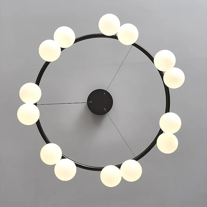 Suspension lumineuse moderne boules translucides cercle noir led blanc noir