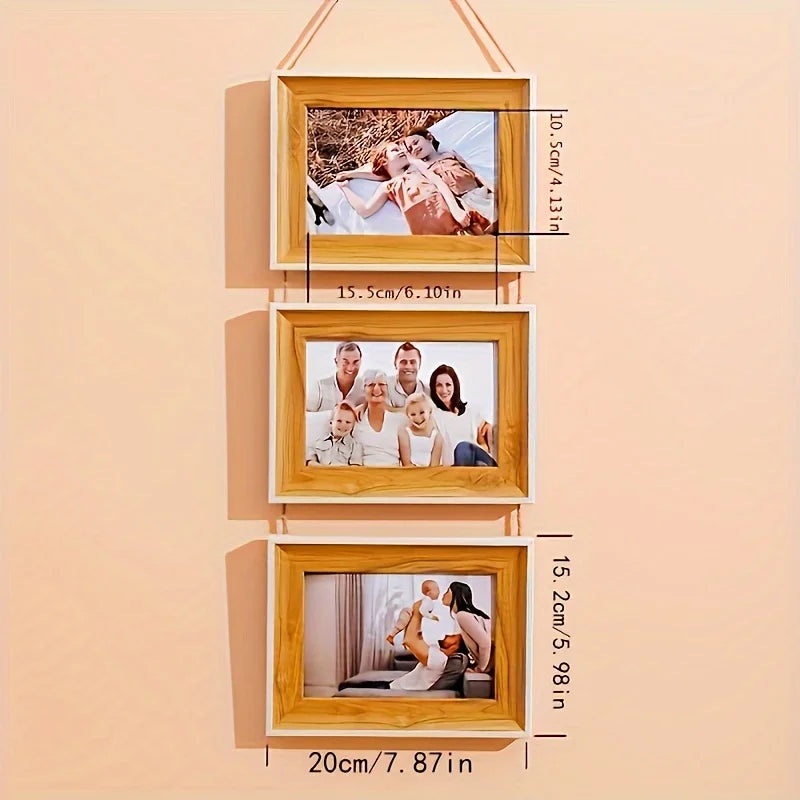 cadres photo suspendus ensemble decoratif rustique familial beige clair blanc texturé