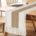 table cuisine bohème nappe rustique crème marron ajourées franges texturées lin polyester coton