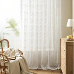 rideau moderne feuilles stylisées blanc transparent salon chambre coucher