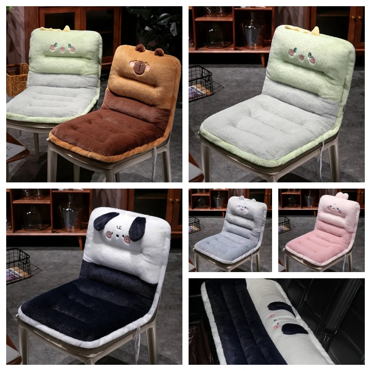 coussin chaise mousse mémoire forme peluche panda confortable anti décubitus animé doux vert marron
