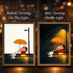 veilleuse led cadre lumineux shin chan illustration parapluie bois naturel noir contemporain clips