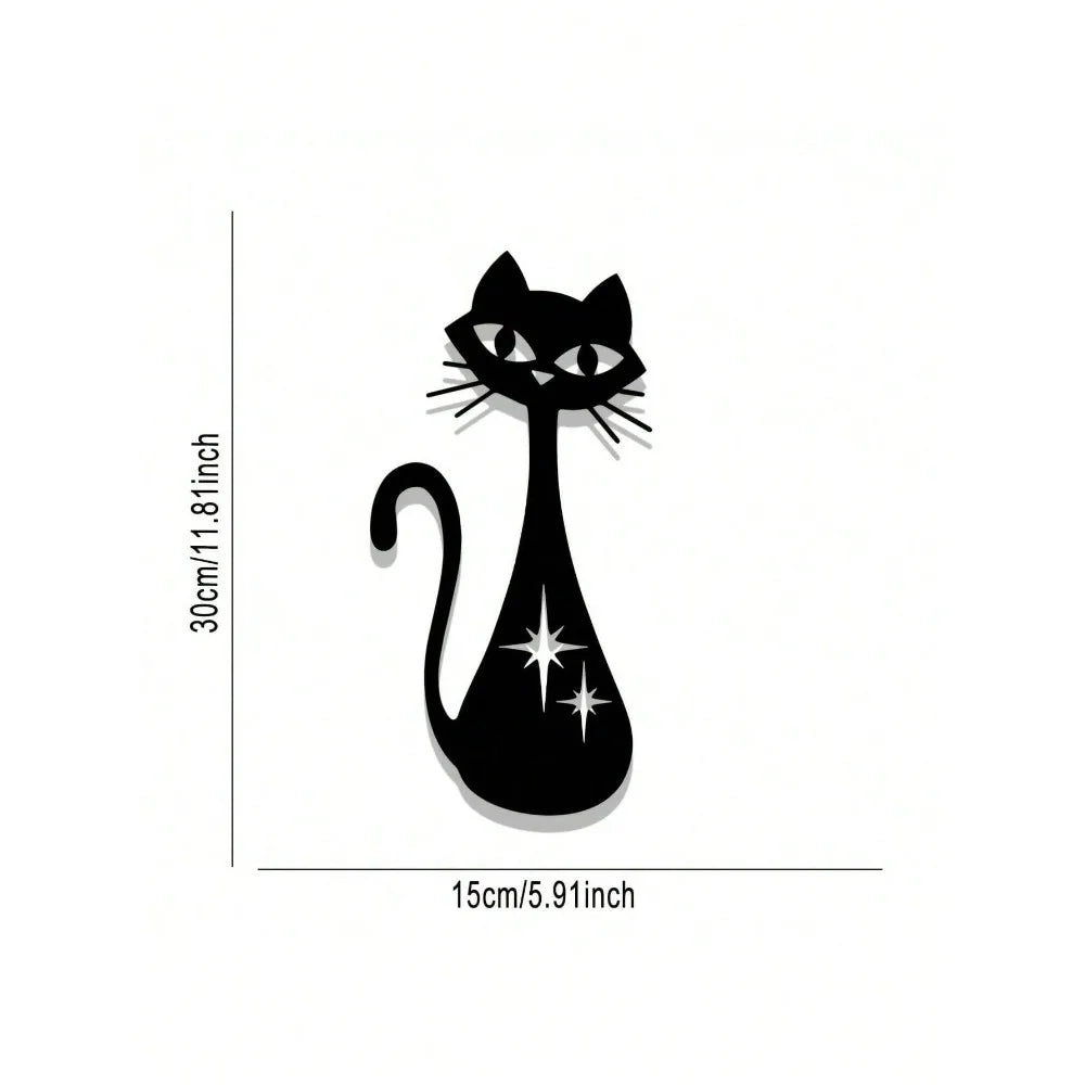 sticker mural moderne chat étoiles noir décoration intérieure unique fond opaque vintage