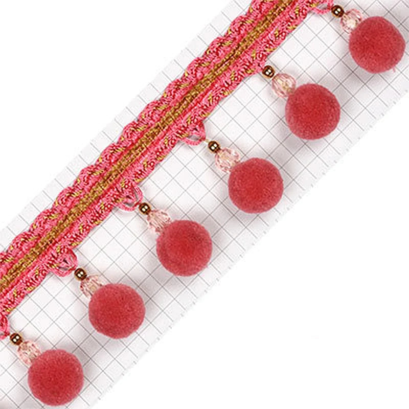 ruban décoratif boho chic pompons boules peluche bleu rouge orange noir rose 100cm