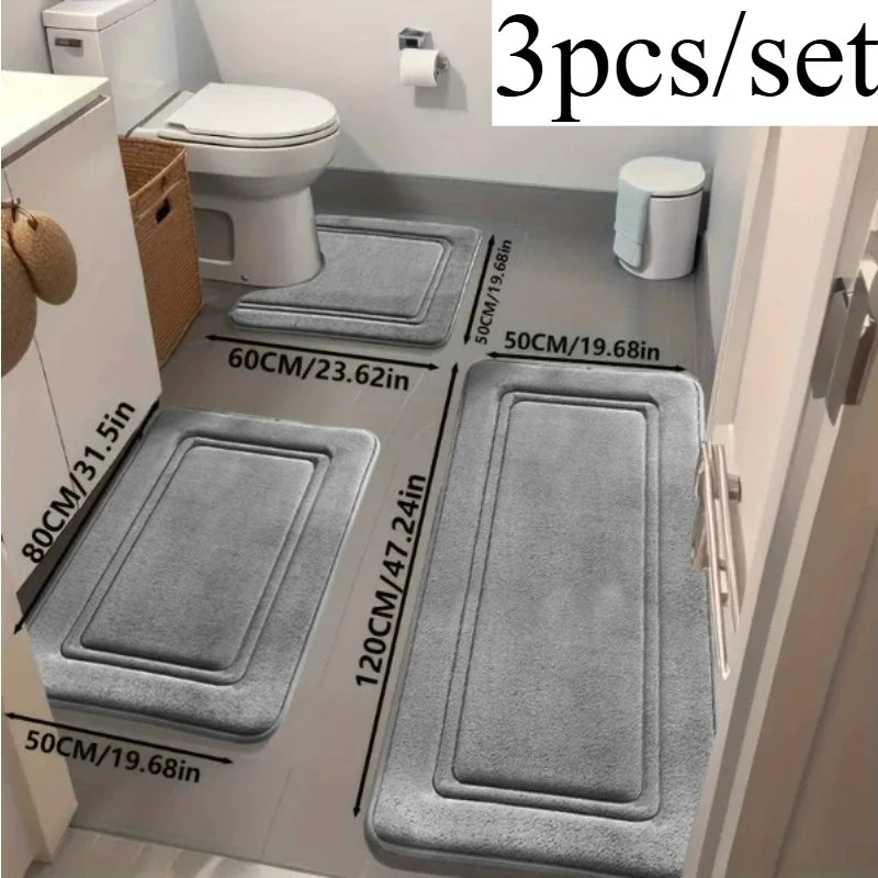 tapis bain antidérapants polyester trois pièces géométriques moderne gris beige rose bleu