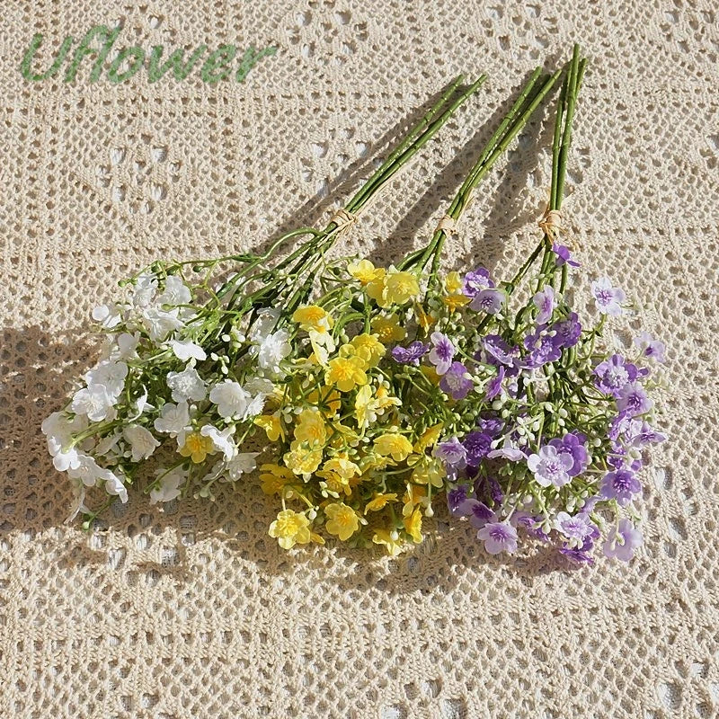bouquets artificiels fleurs simples blanc jaune rouge rustique naturel mariage décoration tableintérieur