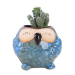 cache pot oiseau bleu beige vert marron texture granulee plantes succulentes deco animalier porcelaineceramique