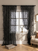 rideau noir transparent broderie florale classique anneaux décoratives polyester chambre salonhôtel