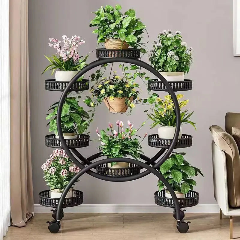 étagère plantes moderne multi niveaux roulettes blanc noir marron doré minimaliste
