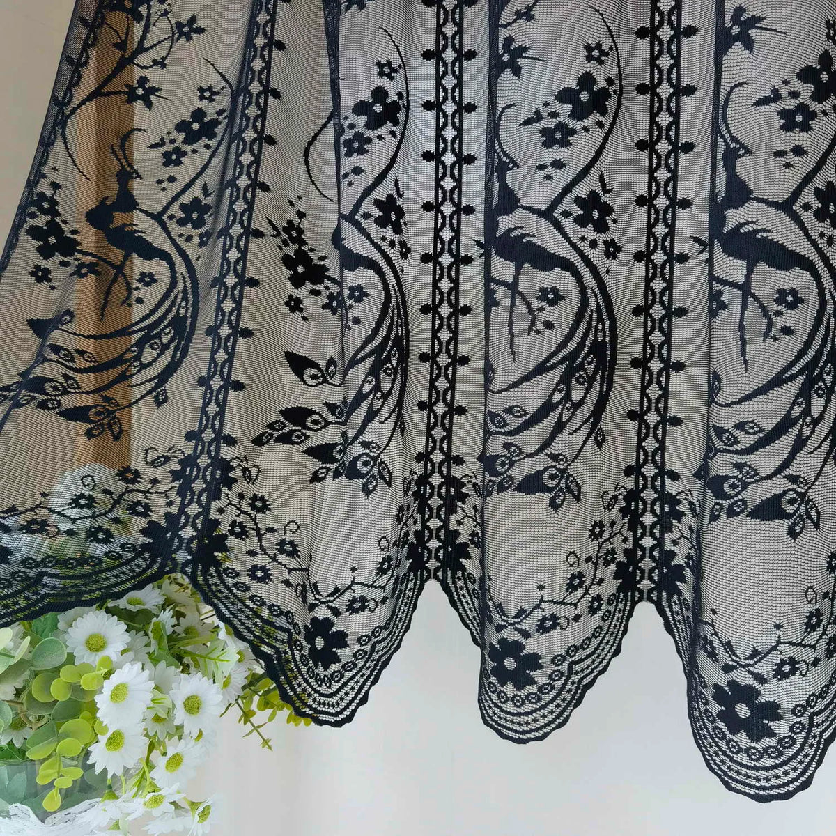 rideau transparent blanc noir floral tulle jacquard classique romantique cuisine