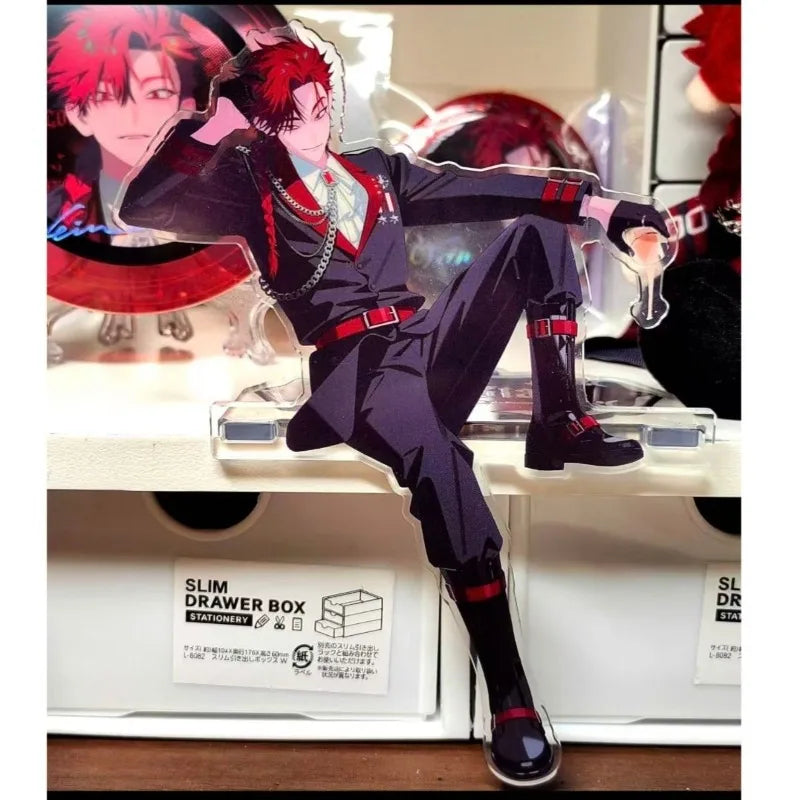porte clés acrylique figure anime femme noir rouge blanc détails métalliques