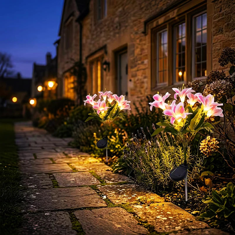 décoration extérieure solaire moderne bouquet fleuri rose blanc vert led jardin autonomie