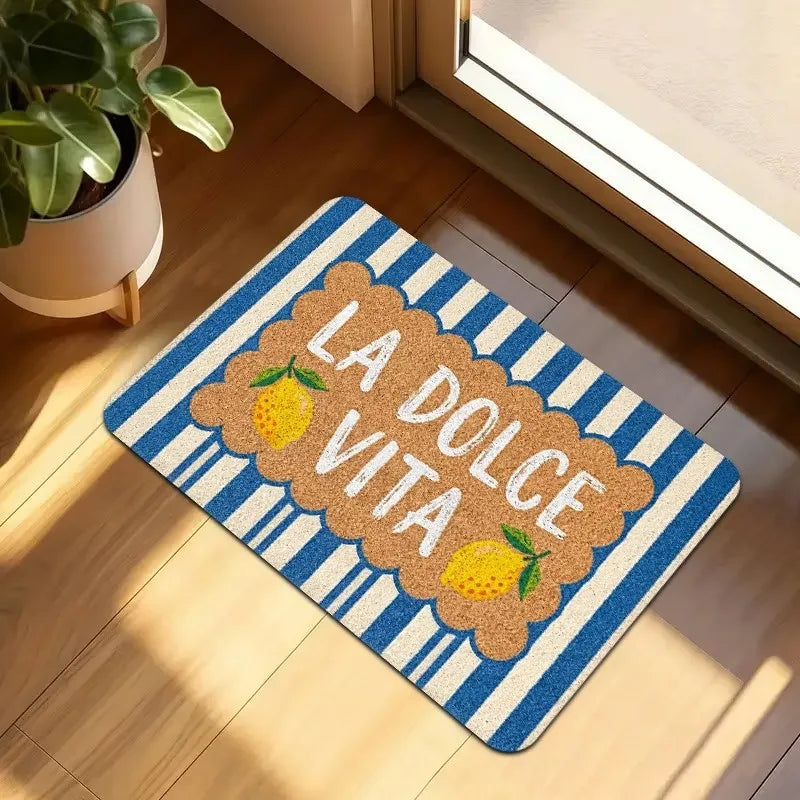 tapis sol extérieur moderne rayures fruits motifs multicolores résistant rides bienvenue entrée