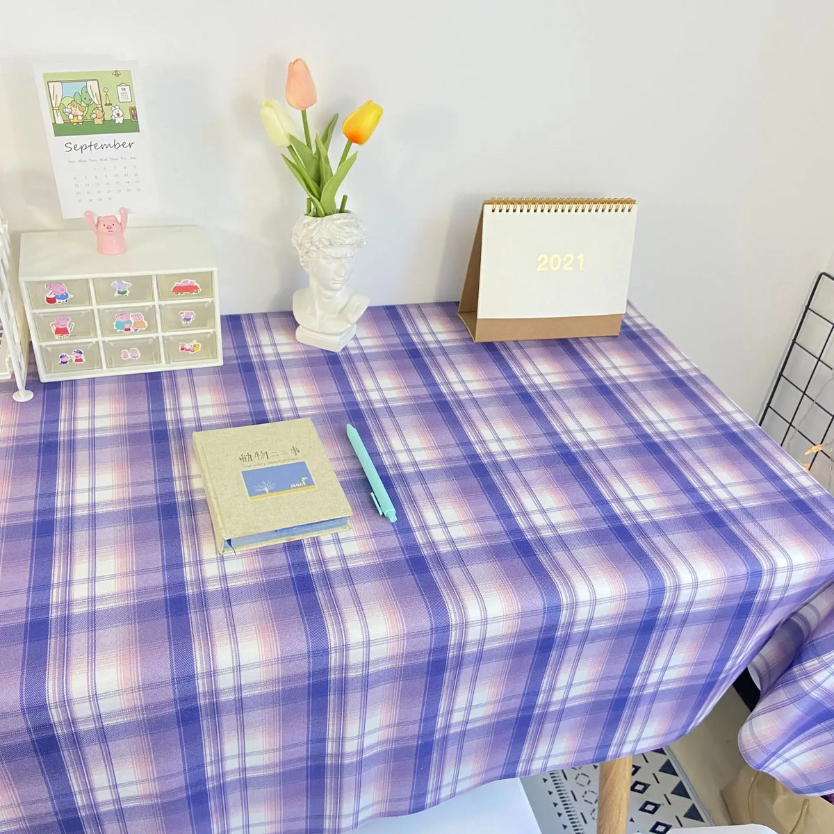 nappe rectangulaire carreaux bleu clair rose moderne polyester maison mariage fête