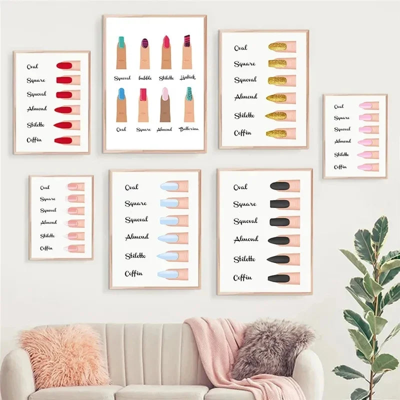 affiche encadrée salon manucure décoration murale ongles maquillage moderne minimaliste rose