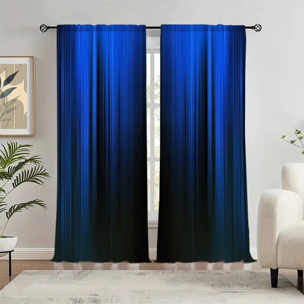 rideaux imprimés rayures bleu marine noir opaques modernes anneaux métalliques 107cmX160cm 2pcs Polyester