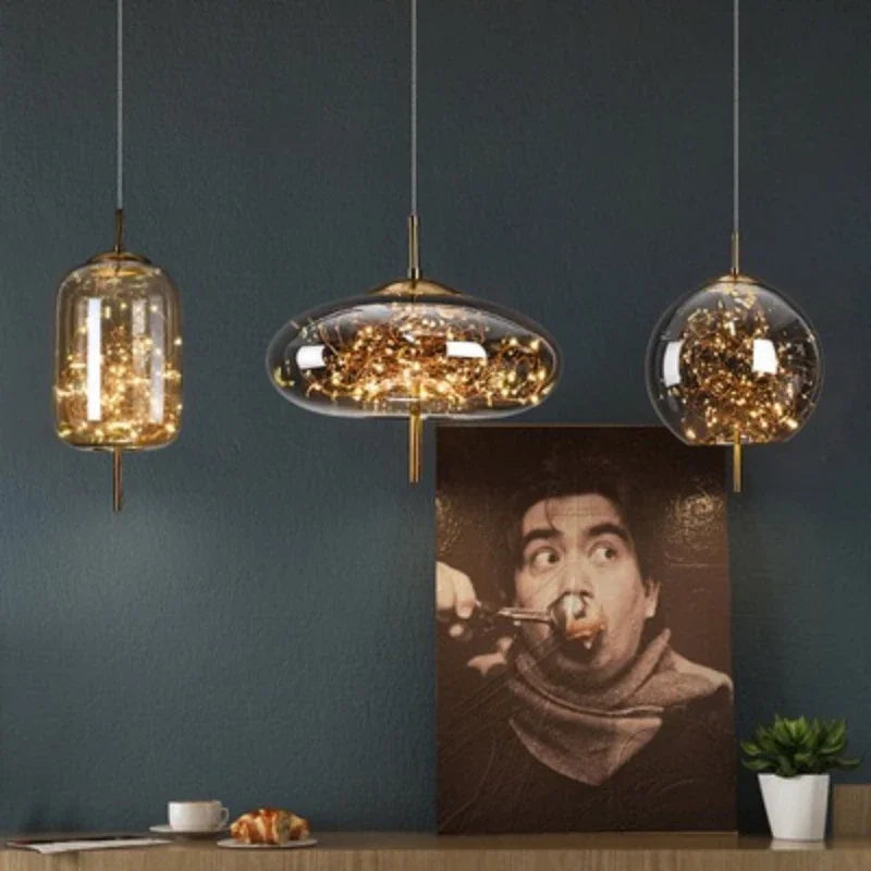 Suspension luminaire verre fumé design